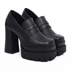 Mocassim Feminino Preto de Salto Alto e Meia Pata - Pré Venda