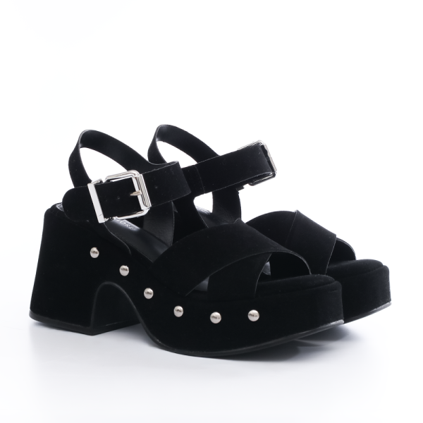 Sandália Feminina de Camurça Preto com Salto Bloco Médio Loja MM Store Shoes - Calçados Femininos da Moda (2)