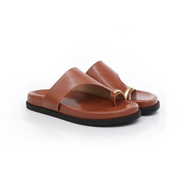 Sandália Papete Feminina Caramelo com Detalhe de Dedinho, Loja MM Store Shoes