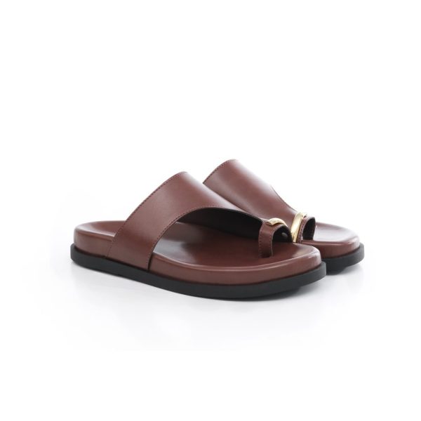 Sandália Papete Feminina Marrom com Aplicação de Metal no Dedo Loja MM Store Shoes (2)