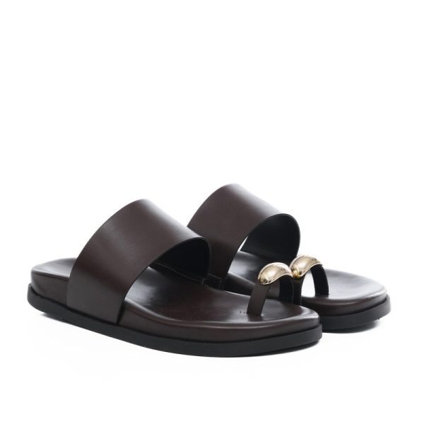 Sandália Papete Feminina Marrom com Detalhe de Metal no dedo Loja MM Store Shoes (1)