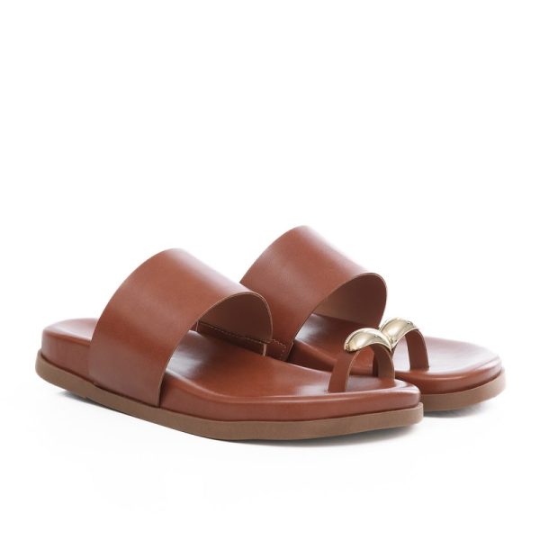 Sandália Papete Feminina Marrom com Detalhe de Metal no dedo Loja MM Store Shoes (2)