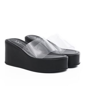 Tamanco Flatform Preto com Vinil Transparente