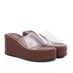 Tamanco Flatform Marrom com Vinil Transparente