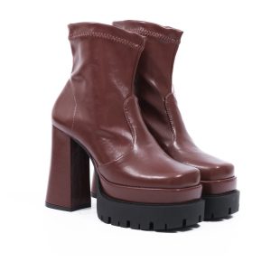 Bota Feminina Justa Marrom de Salto Alto e Meia Pata