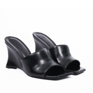 Tamanco Feminino Preto com Salto Anabela Geométrico