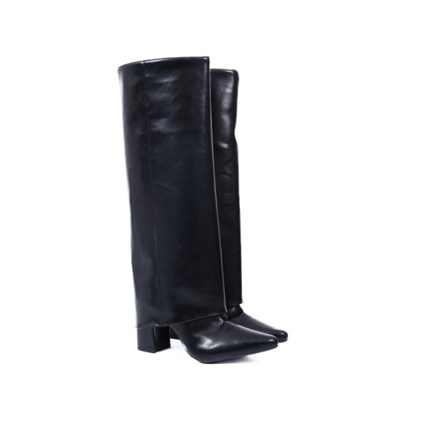 Bota Capa Preta de Cano Alto com Salto Bloco Loja MM Store Shoes