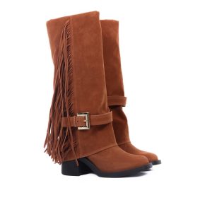 Bota Feminina Caramelo de Cano Alto com Franjas