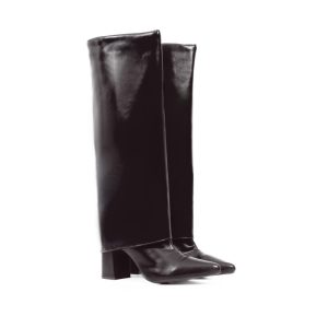 Bota Capa Marrom de Cano Alto com Salto Bloco e Bico Fino