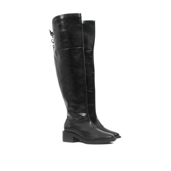 Bota Feminina Preta de Salto Baixo com Amarração MM Store Shoes