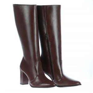 Bota Feminina Marrom de Cano Alto Montaria com Salto Bloco