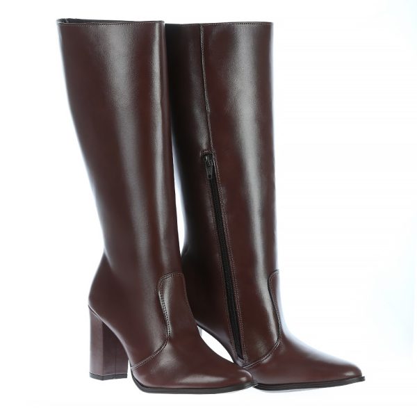 Bota Feminina Marrom de Cano alto com Salto Bloco Loja Online MM Store Shoes
