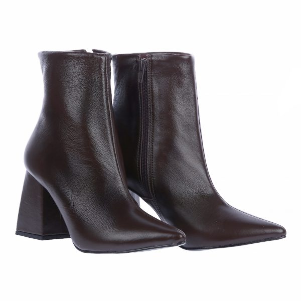 Bota Feminina de Couro Marrom Escuro de Salto Bloco e Cano Baixo - Loja de Sapatos MM Store Shoes