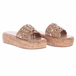 Papete flatform Bege com Detalhes Trançados e Sola de Cortiça