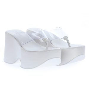 Chinelo Plataforma Feminino Off White com Vinil Transparente