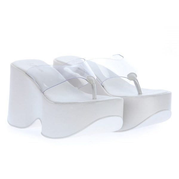 Chinelo Plataforma Alto Off White com Detalhe em Vinil Transparente MM Store Shoes
