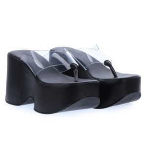 Chinelo Plataforma Feminino Preto com Vinil Transparente