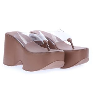 Chinelo Plataforma Feminino Nude com Vinil Transparente