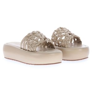 Papete Flatform Nude com Detalhes Trançados