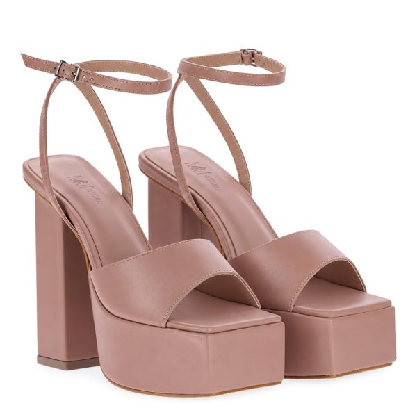 Sandália Feminina Nude de Salto Alto e Meia Pata Loja MM Store Shoes