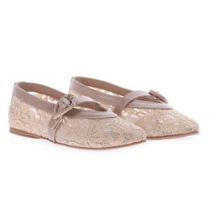 Sapatilha Feminina de Renda Nude com Fivela